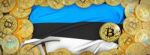 Bitcoins Gold Around Estonia  Flag And Pickaxe On The Left.3d Il Stock Photo
