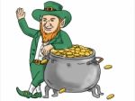 Leprechaun Standing By Pot Of Gold Drawing Stock Photo