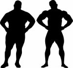 Silhouettes Of Bodybuilder And Fat Man Stock Photo