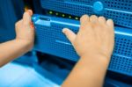 Man Fix Server Network In Data Center Room Stock Photo