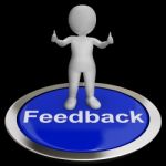 Feedback Button Shows Opinion Evaluation And Surveys Stock Photo