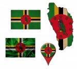 Grunge Dominica Flag, Map And Map Pointers Stock Photo
