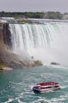 Beautiful Postcard With A Ship And Amazing Niagara Waterfall Stock Photo