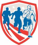American Crossfit Runners Usa Flag Retro Stock Photo