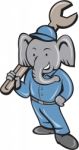Elephant Mechanic Spanner Standing Cartoon Stock Photo