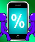 Percent Sign On Phone Displays Percentage Discount Or Investment Stock Photo