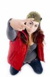 Woman Showing Peace Sign Stock Photo