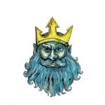 Neptune Trident Crown Head  Woodcut Stock Photo