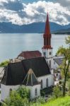 View Of The Evangelical Parish Church In Attersee Stock Photo