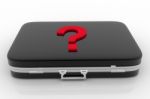Red Question Mark On A Black  Suitcase Stock Photo