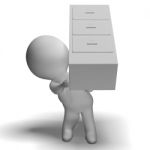 Filing Cabinet Carried By 3d Character Shows Organization Stock Photo