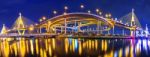 Panorama Of Bhumibol Suspension Bridge In Thailand Stock Photo