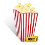 Popcorn And Movie Ticket Stock Photo