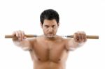 Portrait Of Young Man With Nunchaku Stock Photo