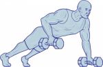 Fitness Athlete Push Up One Hand Dumbbell Drawing Stock Photo