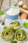 Traditional Italian Raw Homemade Spinach Pasta Stock Photo