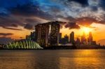 Singapore - Feb 11 , 2017 : Singapore Cityscape At Sunset In Singapore Stock Photo