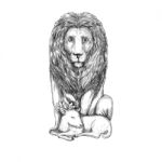 Lion Watching Over Lamb Tattoo Stock Photo