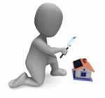 House Character Shows Inspection Survey Searching Or Looking For Stock Photo