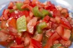 Rustic Tomato Salad With Bell Pepper Stock Photo
