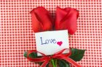 Red Rose With Message Card Image Of Valentines Day Stock Photo