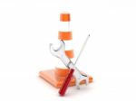 Traffic Cone With Tools Stock Photo