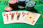 Winning Poker Game With Royal Straight Flush Stock Photo