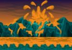 Cartoon  Volcano Background With Separated Layers For Game And Animation Stock Photo