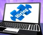Hiring Laptop Message Shows Recruitment Online Hire Jobs Stock Photo