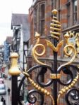 Gold Painted Wrought Iron Railings In Chester Stock Photo