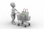Figure Walking With Shopping Cart Stock Photo