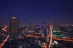 Beautiful City Scape Dusky With Blue Sky Of Bangkok Sky Scrapper Stock Photo