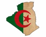 Algerian Map On Algerian Flag Drawing ,grunge And Retro Flag Ser Stock Photo