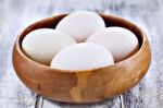 Duck Eggs In Brown Wooden Bowl Stock Photo