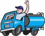 Baby Tanker Truck Driver Waving Cartoon Stock Photo