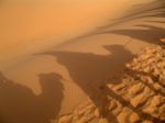 Camel Caravan In A Desert Stock Photo