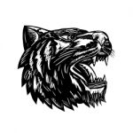 Growling Tiger Woodcut Black And White Stock Photo