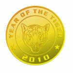 New Year 2010 Year Of The Tiger Gold Coin Stock Photo