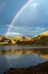 Double Rainbow Over The Otago Peninsula Stock Photo