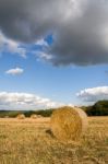 Hay Bales In A Field After The Harvest Stock Photo