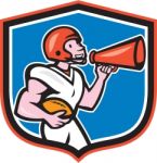 American Football Quarterback Bullhorn Shield Cartoon Stock Photo