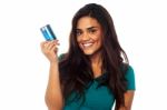 Attractive Model Displaying Her Credit Card Stock Photo