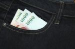 Bank Note In Jeans Pocket Stock Photo
