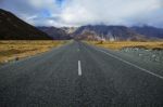 Highway To Aoraki Mt.cook National Park South Island, New Zealand Important Traveling Destination Stock Photo