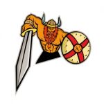 Viking Warrior Sword And Shield Mascot Stock Photo