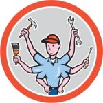 Tradesman Worker Six Hand Cartoon Stock Photo
