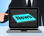 News Button Displays Newsletter Broadcast Online Stock Photo