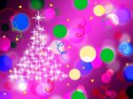 Purple Spots Background Means Dots And Sparkling Christmas Tree Stock Photo