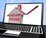 Dream House Home Laptop Means Finding Or Building Ideal Property Stock Photo
