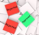 Approved Rejected Post-it Notes Show Passed Or Denied Stock Photo